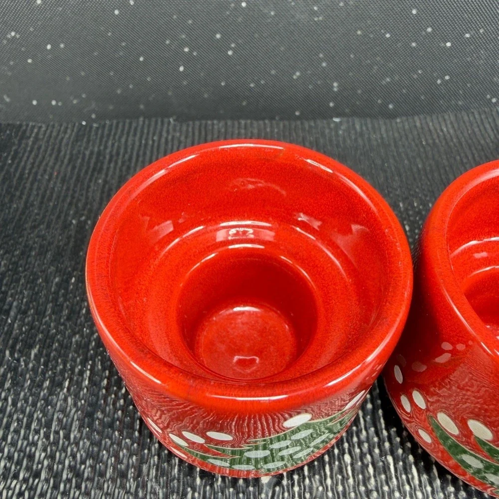 Waechtersbach Christmas Tree Red Ceramic Cups Candle Holder Votive Set of 2 VTG